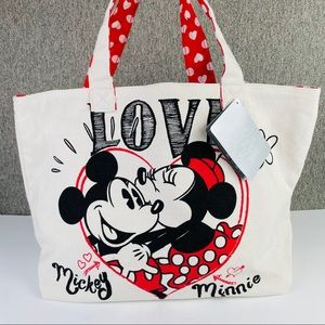 COPY - Disney Store Mickey and Minnie Mouse ''Love'' Canvas Beach Weekend Tote …